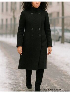 Vintage Double Breasted Wool Overcoat 12 Trench Pockets Structured Minimalist